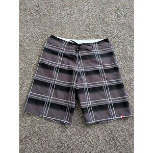 TYR Hybrid Shorts Size 36 Mens Black Gray Plaid Board Shorts